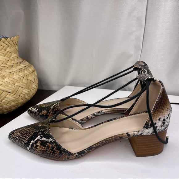 ASOS Pointed Toe Gold + Black Snakeskin Tie Lace Up Flat Dress Casual Shoe - Picture 10 of 13